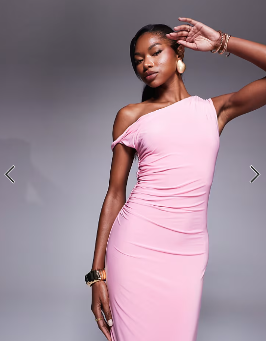 Kaiia exclusive double layered slinky bodycon off shoulder twist strap maxi dress in light pink