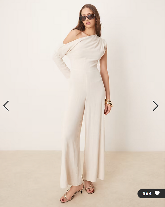 ASOS DESIGN linen fallen shoulder jumpsuit in oat