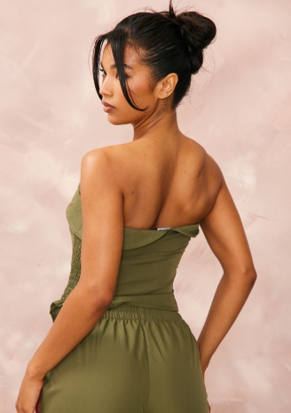 Khaki Woven Foldover Zip Up Cargo Corset