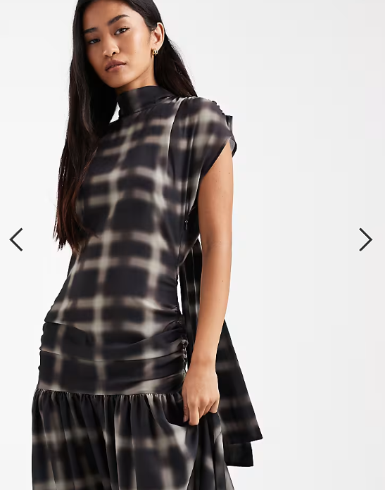 ASOS DESIGN sheer scarf draped maxi dress in check