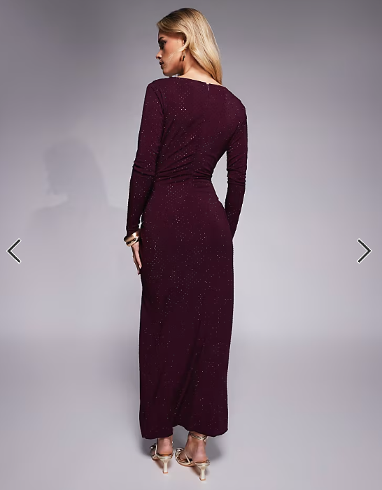 TFNC Petite cowl neck embelished maxi dress with thigh split in cherry