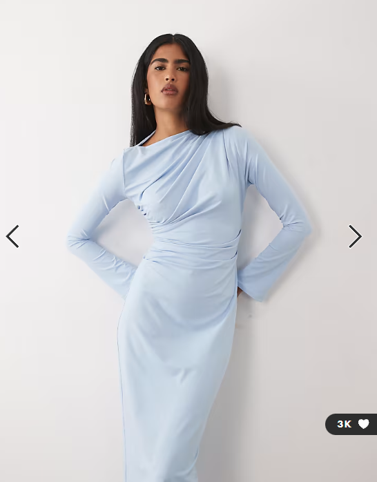 ASOS DESIGN asymmetric drape slash neck maxi dress in blue