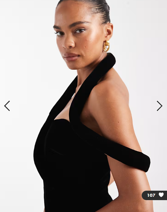 ASOS DESIGN padded neckline velvet maxi dress with sheer godet panels and train in black