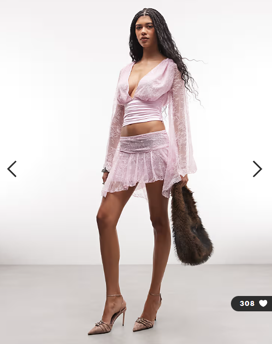 I.AM.GIA Stevie lace deep plunge flute sleeve top co-ord in baby pink