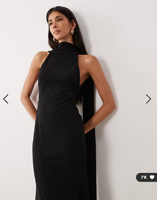 ASOS DESIGN crepe scarf detail with plunge back in black in scuba-style fabric