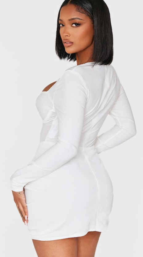 Shape WhiteMesh Insert Corseted Ruched Side Mini Dress