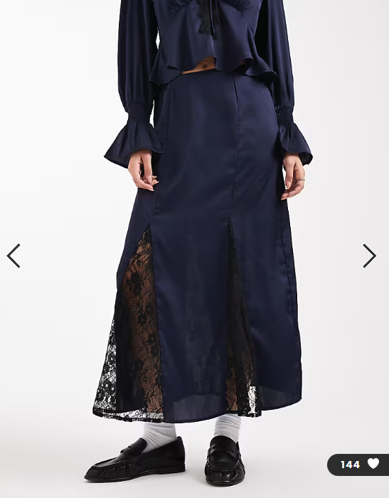 Wednesday's Girl lace insert midaxi skirt in navy