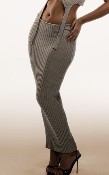 PLT Label Taupe Knitted Maxi Skirt