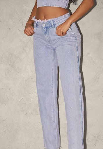 Lilac Tint Acid Wash Raw Hem Wide Leg Jeans