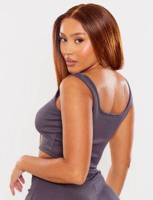 Shape Charcoal Rib Scoop Neck Crop Top