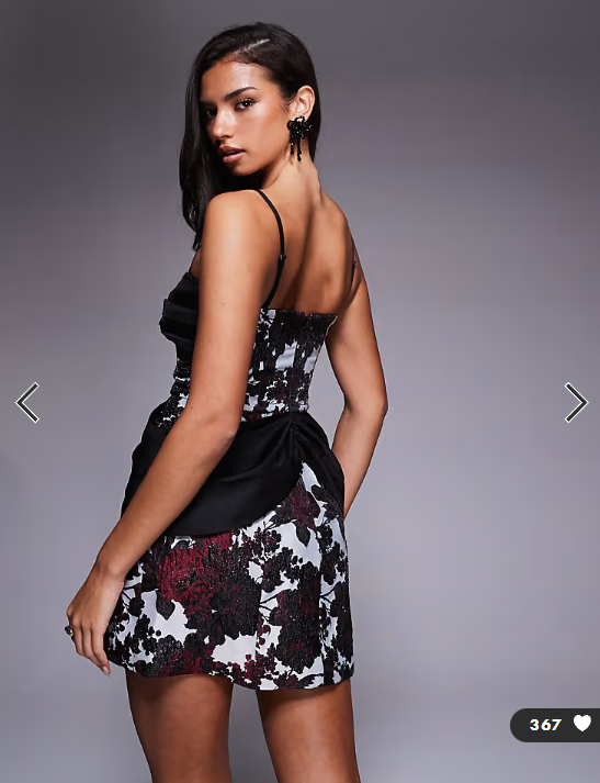ASOS LUXE red floral jacquard mini dress with satin drape detail and detachable straps