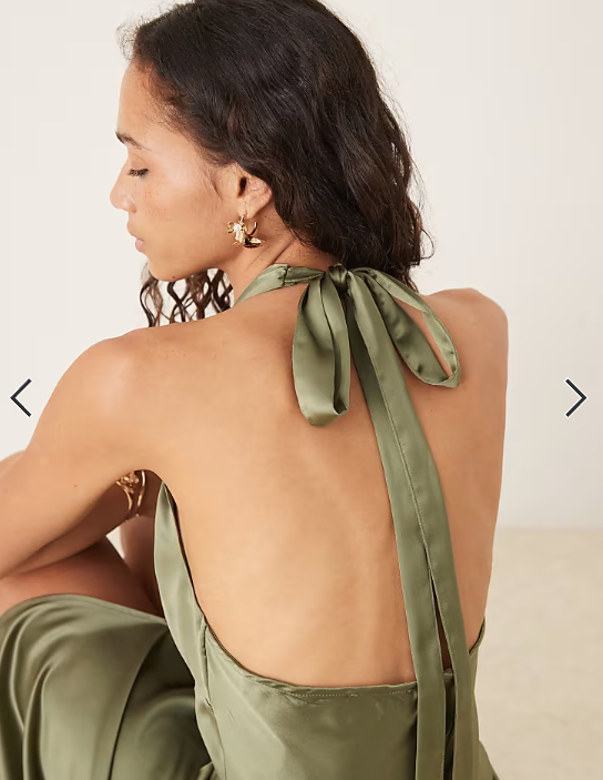Gina Tricot - satin halterneck maxi dress in khaki