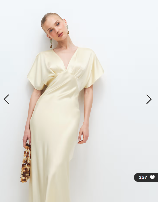 Gina Tricot batwing plunge satin maxi dress in butter yellow