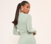 Ego - long sleeve high neck bodysuit in pale green slinky