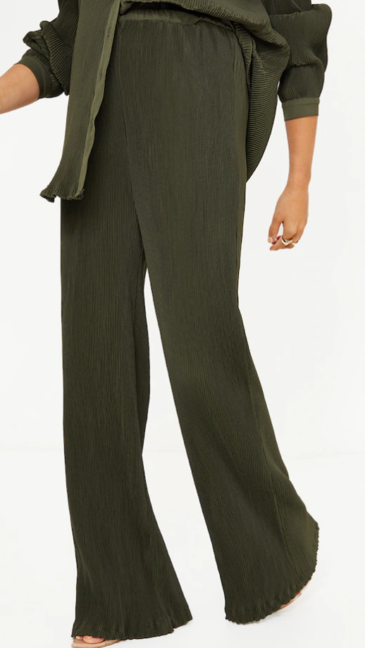 Maternity Dark Olive Plisse High Waisted Wide Leg Pants