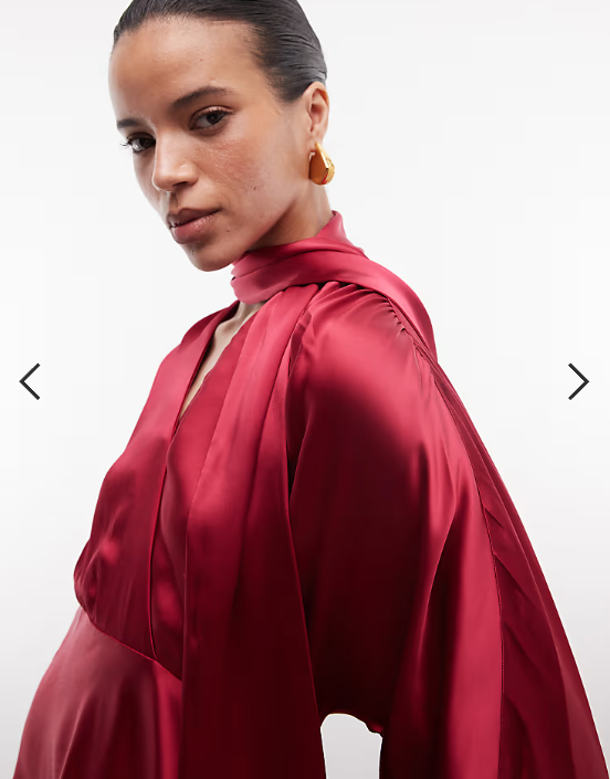 & Other Stories satin maxi dress with volume sleeves and detachable scarf in raspberry