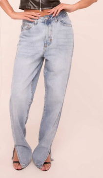 Rebellious - Mid Wash Straight Leg Side Split Hem Jeans - Tashi