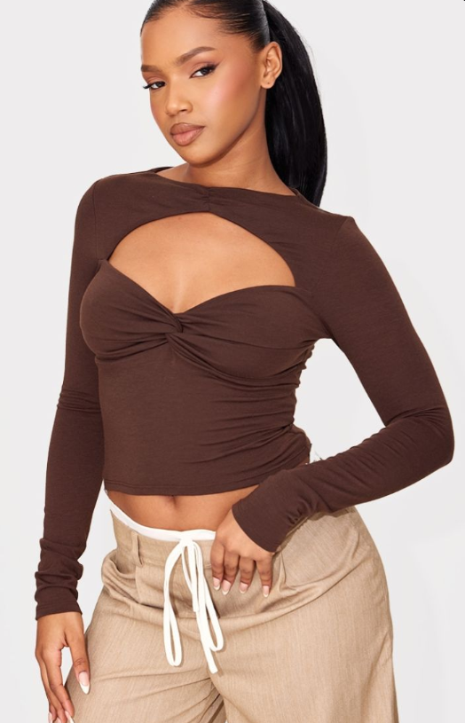 Plt - Chesnut Contour Jersey Cut Out Detail Long Sleeve Top