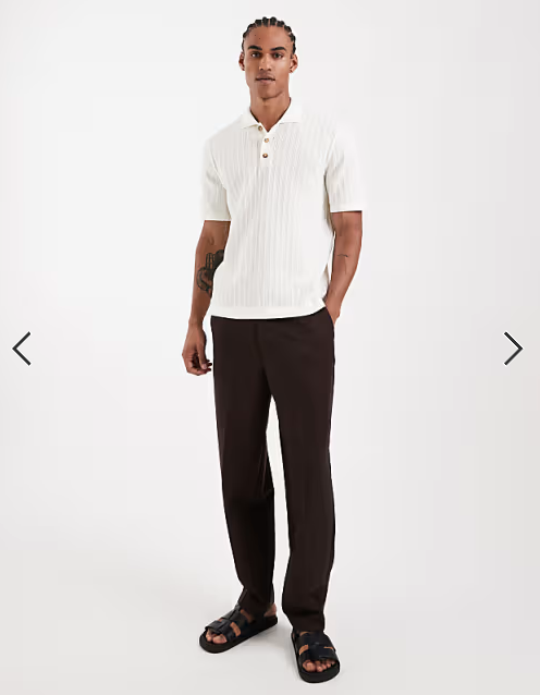 ONLY & SONS open knit polo shirt in cream.