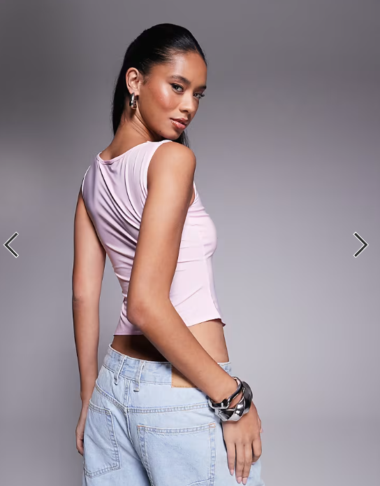ASOS DESIGN slash neck top with ruffle godet detail in pastel pink