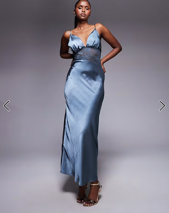 Princess Polly Faera satin cami strap lace insert maxi dress in blue