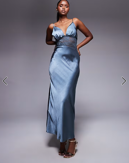 Princess Polly Faera satin cami strap lace insert maxi dress in blue