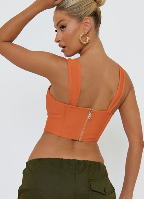 Orange Bandage Dip Hem Bust Cup Corset