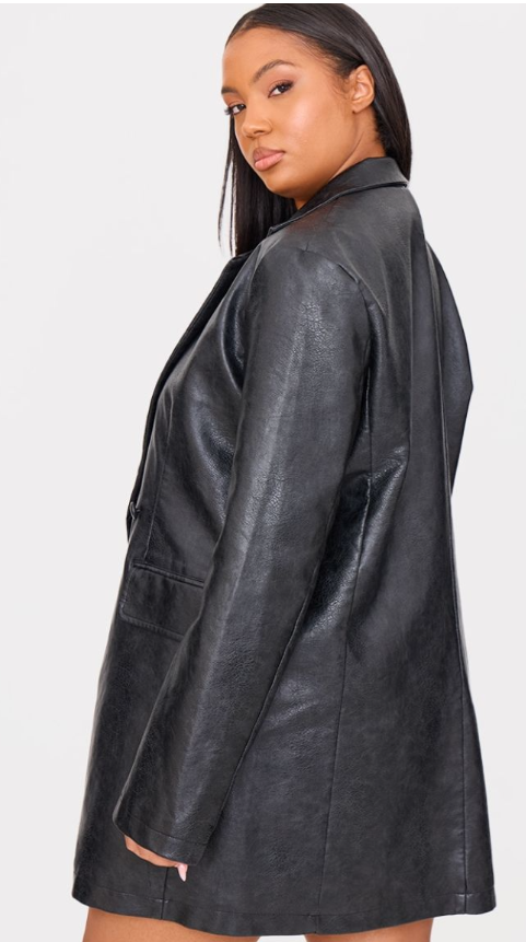 Plt Plus Black Structured Leather Blazer Dress
