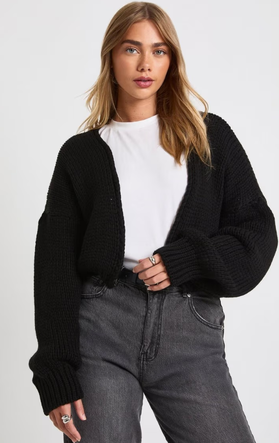 Boohoo Chunky Knit Short Cardigan - black