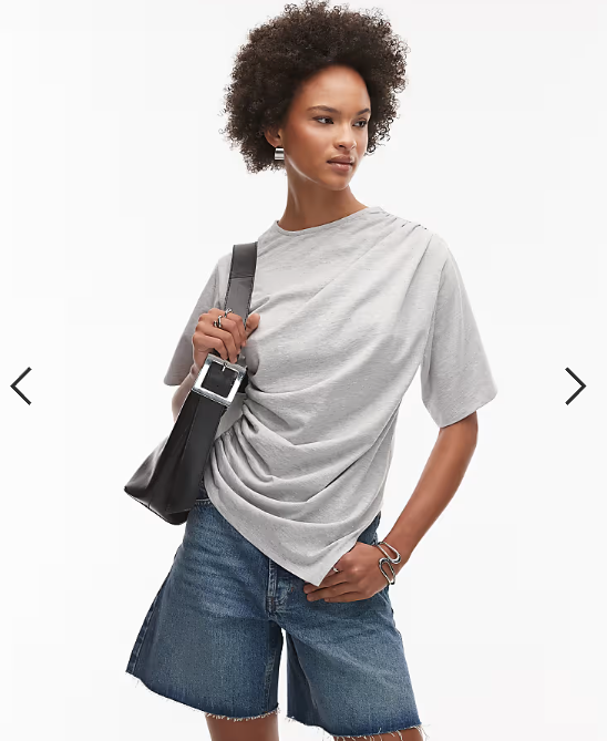 ASOS DESIGN t-shirt with ruched asymmetric hem in grey marl