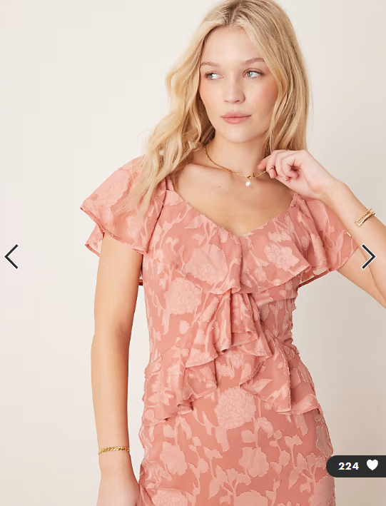 Pretty Lavish ruffle jacquard midaxi dress in terracotta