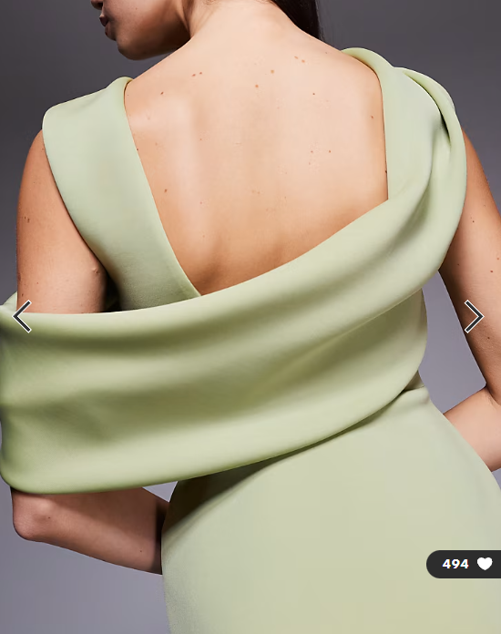 ASOS DESIGN drape cut out shoulder pencil dress in sage green scuba-style fabric