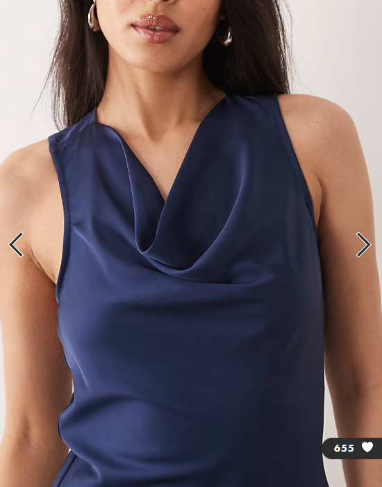 ONLY asymmetric back detail cowl neck midi dress in navy