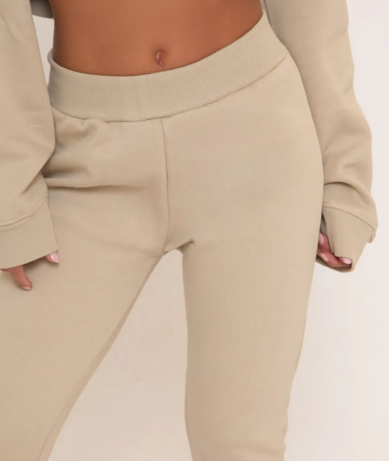 High Waist Flared Joggers In Beige