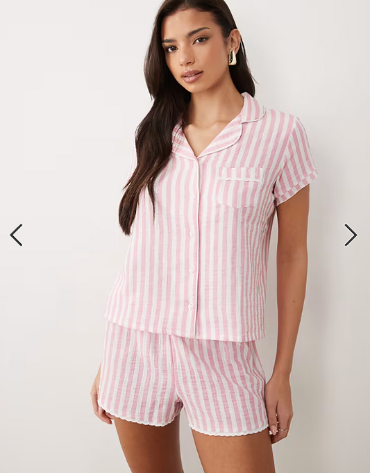 Boux Avenue cotton woven short pj set in pink stripe