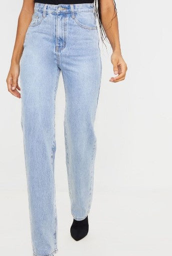 Light Blue Wash High Waist Straight Leg Jeans