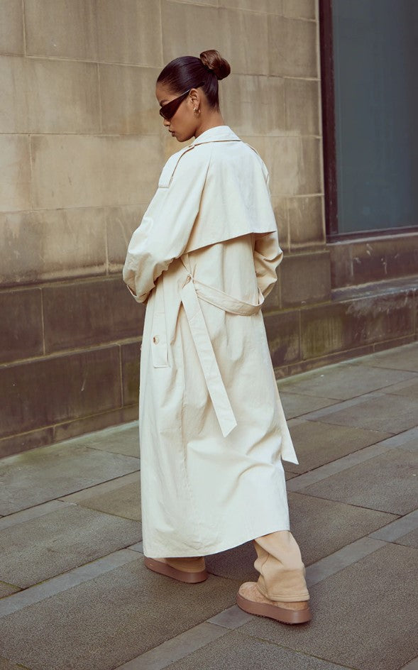 Stone Panel Detail Belted Trench Coat