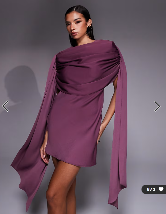 ASOS DESIGN satin shoulder pad mini dress with ruched bodice overlay and side sash details in grape