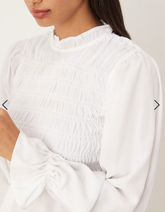 ASOS DESIGN high neck long sleeve smocked blouse in winter white