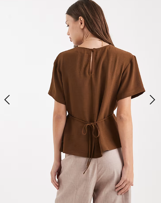 ASOS DESIGN tie back cinch detail woven tee in Chocolate
