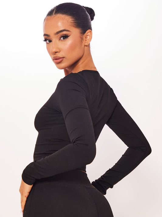 Petite Black Contour Sculpt Long Sleeve Top