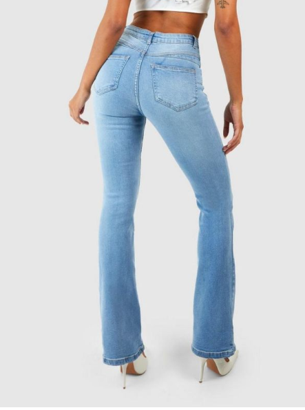 Boohoo Butt Shaper High Rise Skinny Flared Jeans - light blue