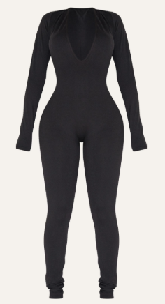 Shape Black Sculpted Long Sleeve Plunge Jumpsuit