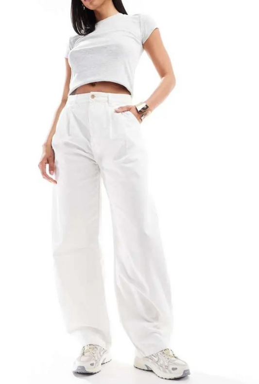 ASOS DESIGN pleated barrel leg trouser in ecr