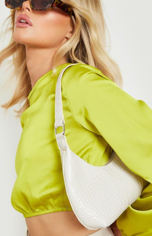 Boohoo Croc Rounded Shoulder Bag - cream