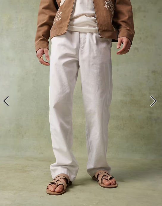 ASOS DESIGN baggy linen blend trousers in white