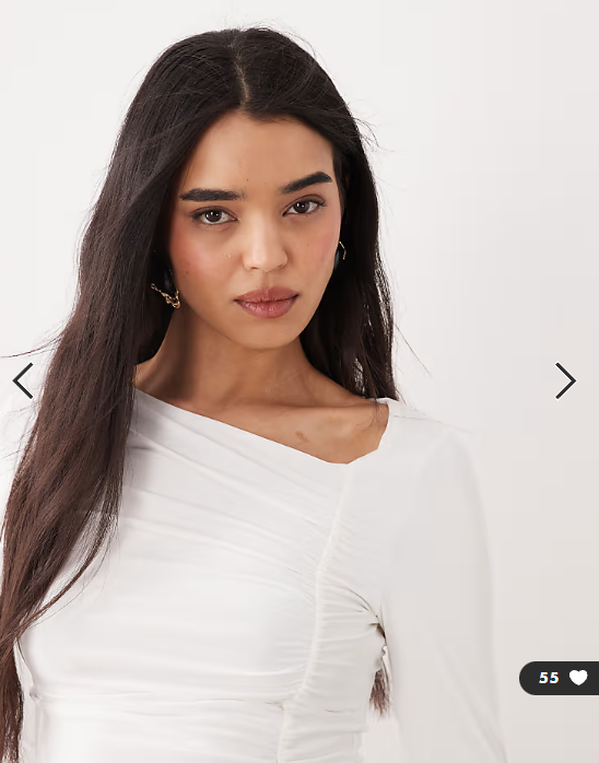 ASOS DESIGN slinky long sleeve asymmetric slash neck top with ruching side in cream