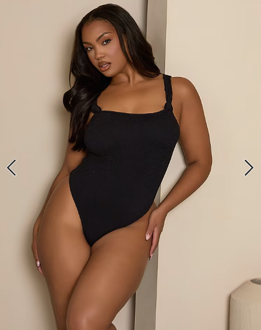 Moda Minx Curve X Bernadette Afia scrunch swimsuit with knot detail in black