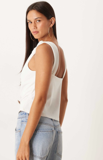 ASOS DESIGN knot detail halter top with trim detail in ivory