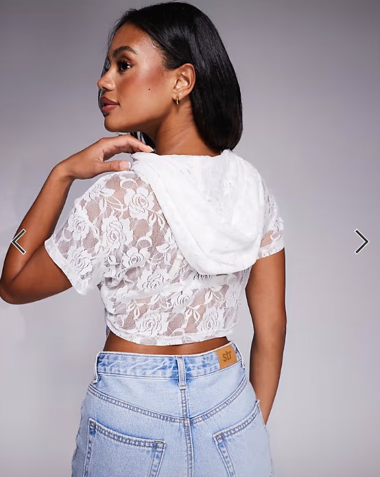 Liquor N Poker sleeveless lace hoodie in white